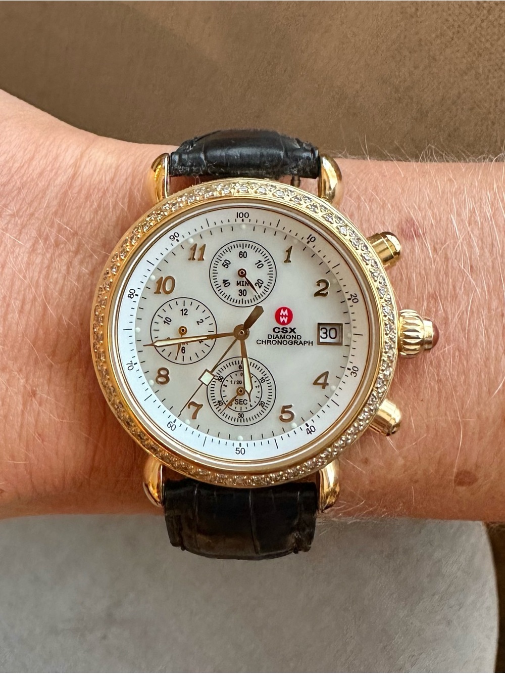 MICHELE CXS Gold Diamond Chronograph 36mm Watch w/4 Leather Straps